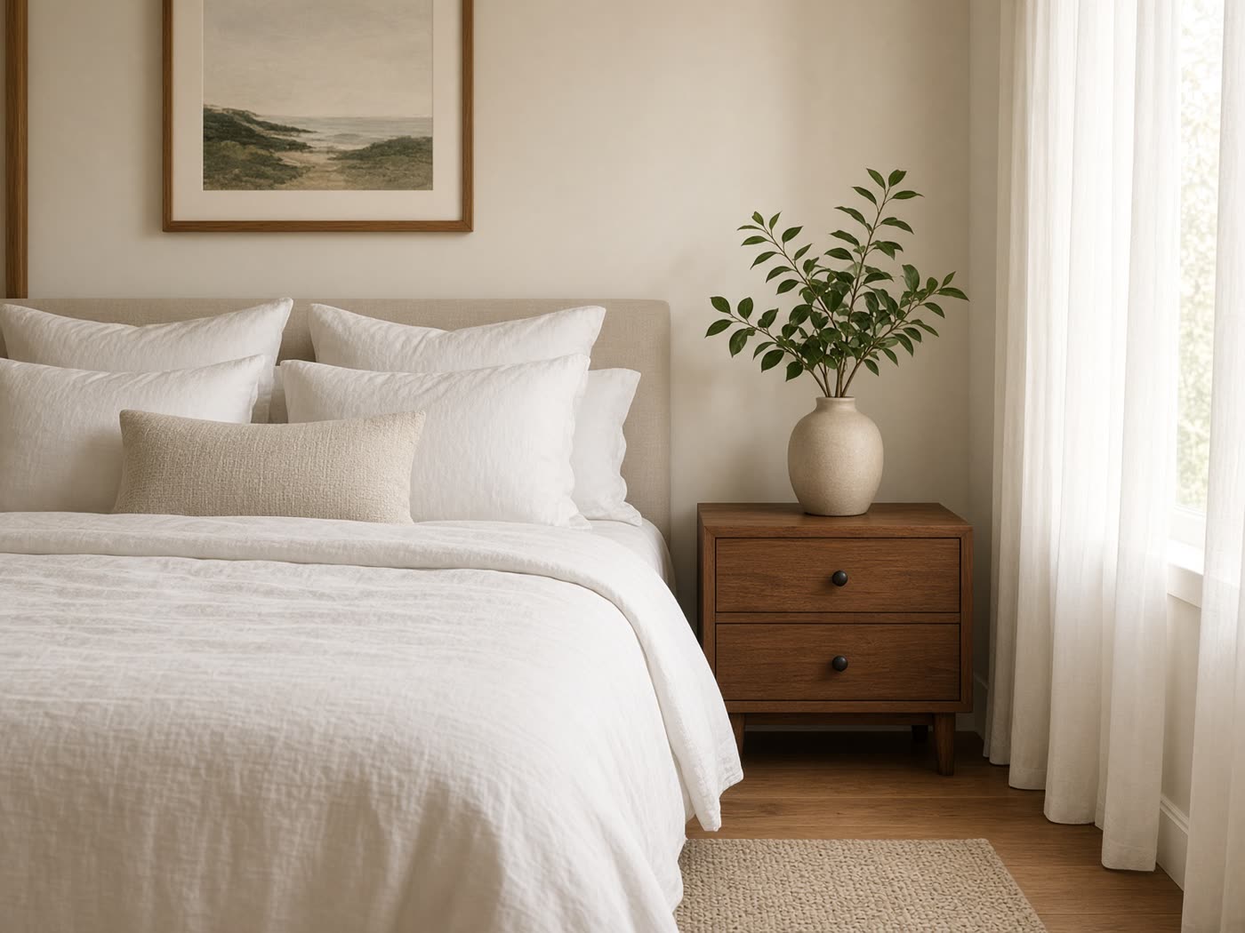 Illustrative neatly made bedroom